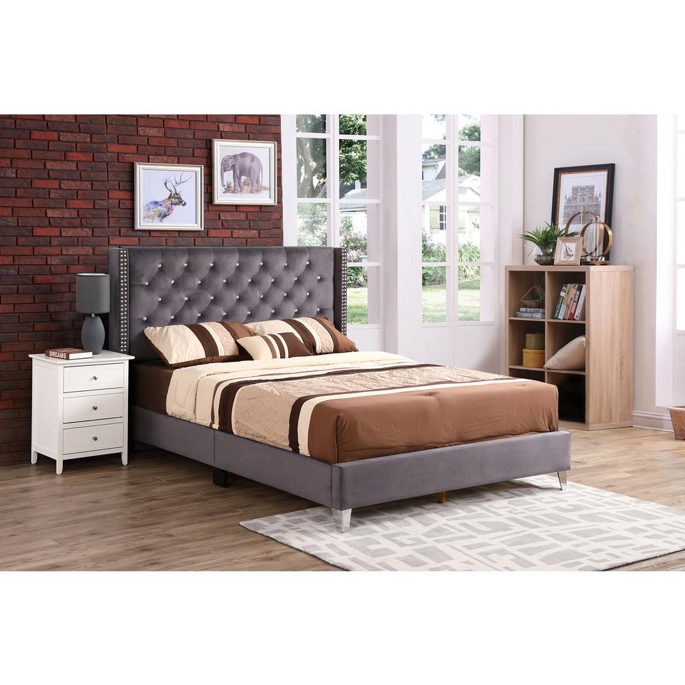 Julie Dark Gray Tufted Upholstered Low Profile Full Panel Bed. Picture 7