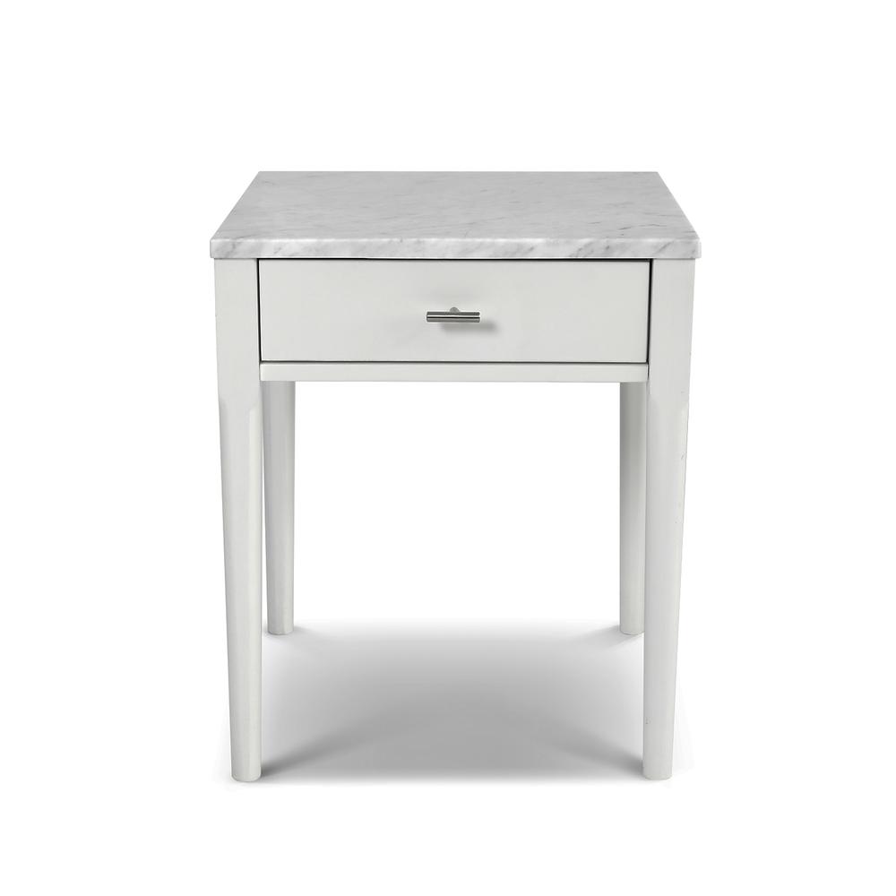 Alto 18" Square Italian Carrara White Marble Side Table with White Legs. Picture 1