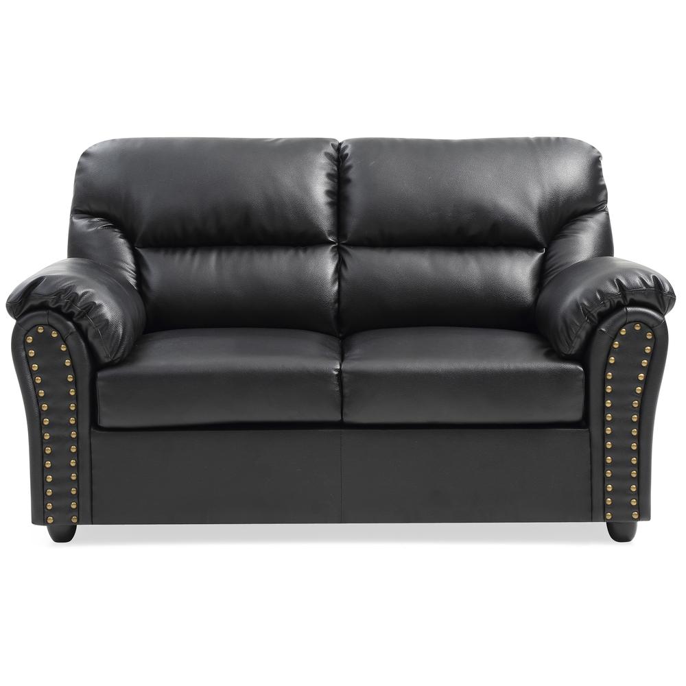 Olney 60 in. W Flared Arm Faux Leather Straight Sofa in Black. Picture 1