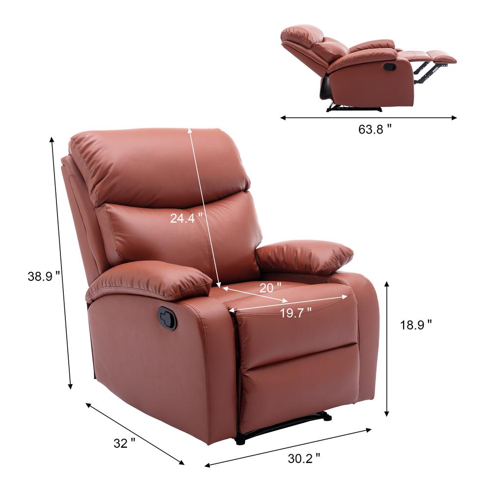Yingj Brown Wide Manual Standard Recliner with Technical Leather Thick Armrests. Picture 5