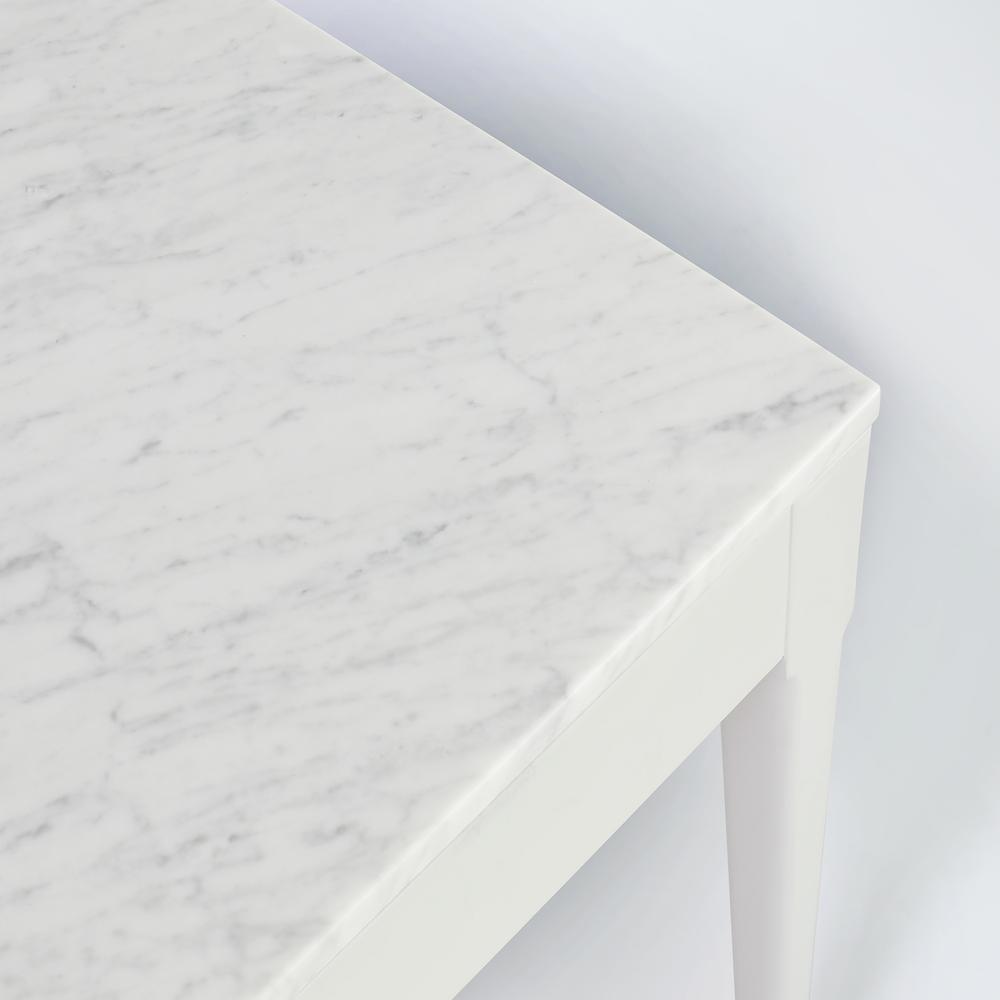 Meno 36" Rectangular Italian Carrara White Marble Console Table with White Legs. Picture 4