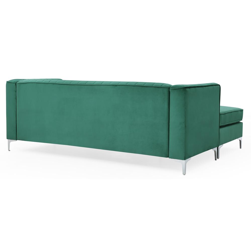 Delray 87 in. Green Velvet L-Shape 3-Seater Sectional Sofa with 2-Throw Pillow. Picture 4