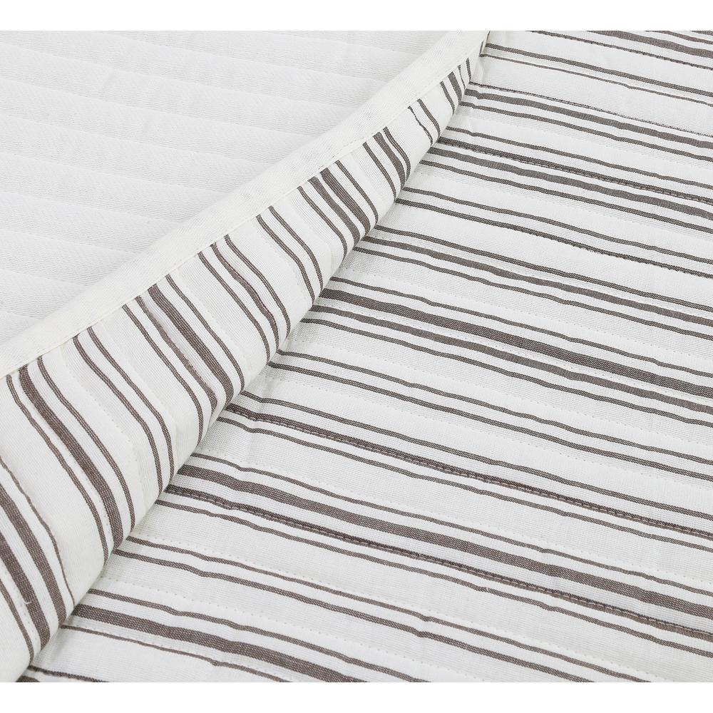 Ticking Stripe Ivory and Brown Cotton Twin Quilt Set. Picture 6