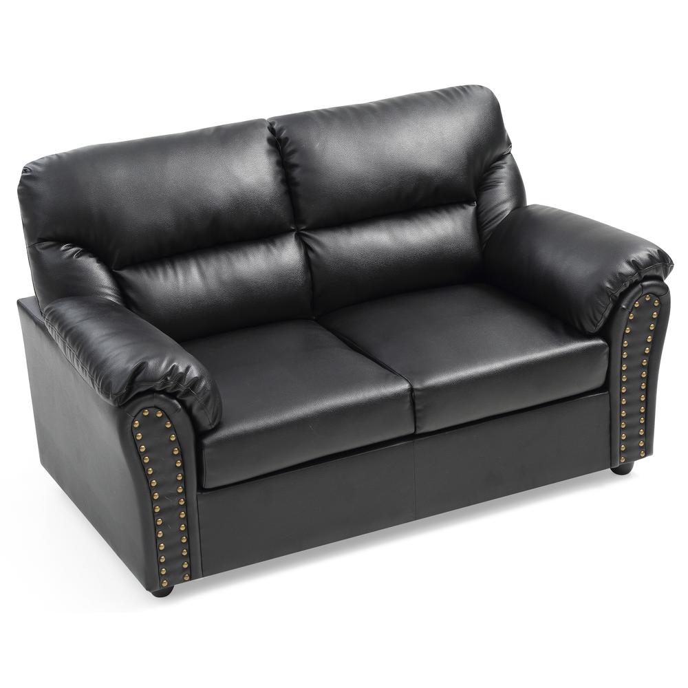 Olney 60 in. W Flared Arm Faux Leather Straight Sofa in Black. Picture 3