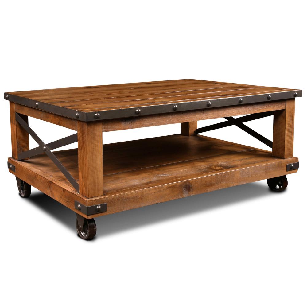 Rustic City 48.25 in. Industrial Solid Wood Coffee Table in Oak. Picture 1