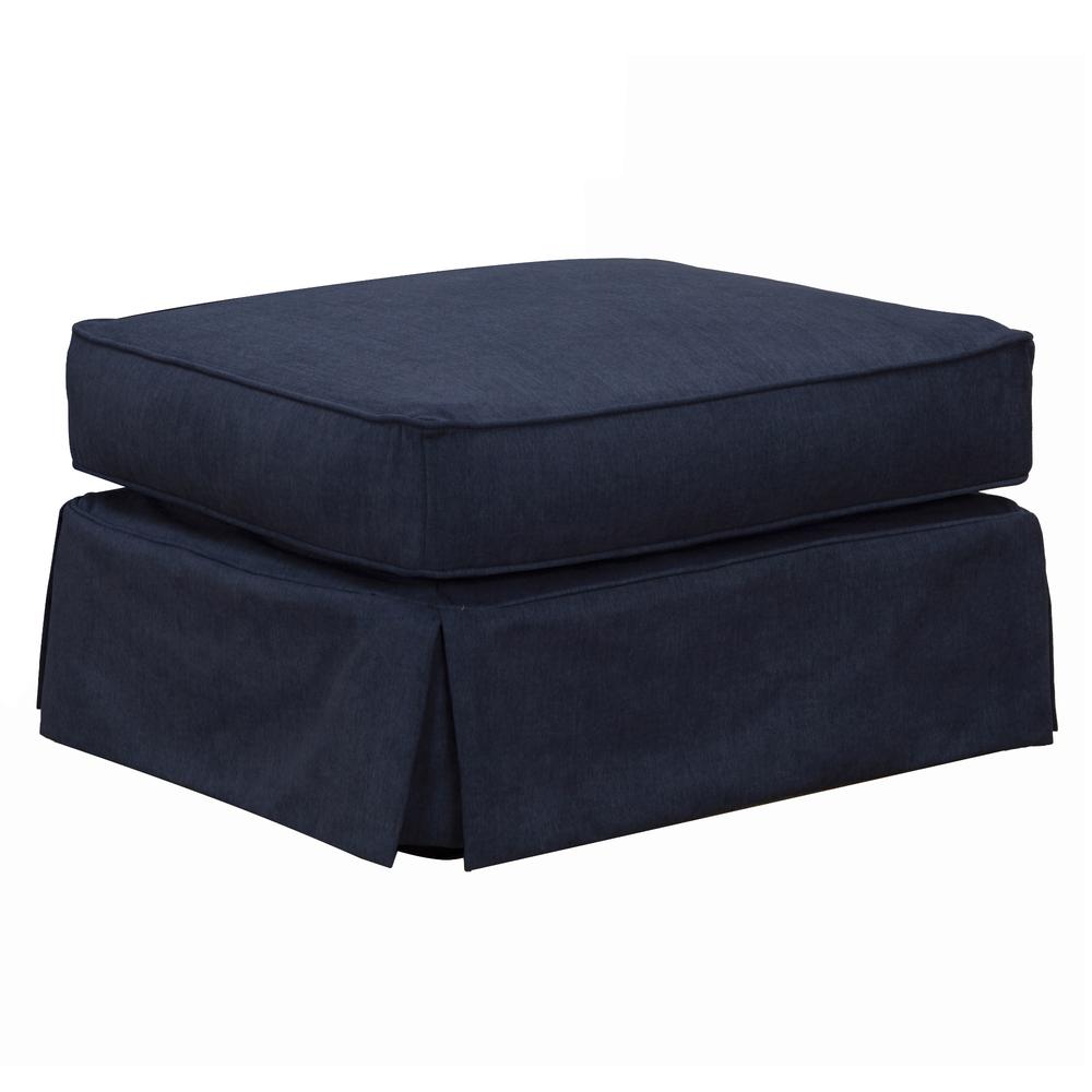 Americana Navy Blue Upholstered Pillow Top Ottoman. Picture 2
