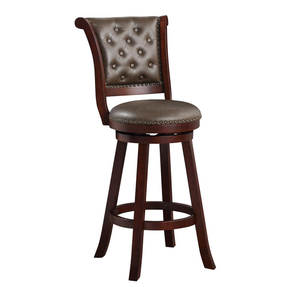 SH Tufted 44.5 in. Mahogany High Back Wood 29 in. Bar Stool. Picture 2