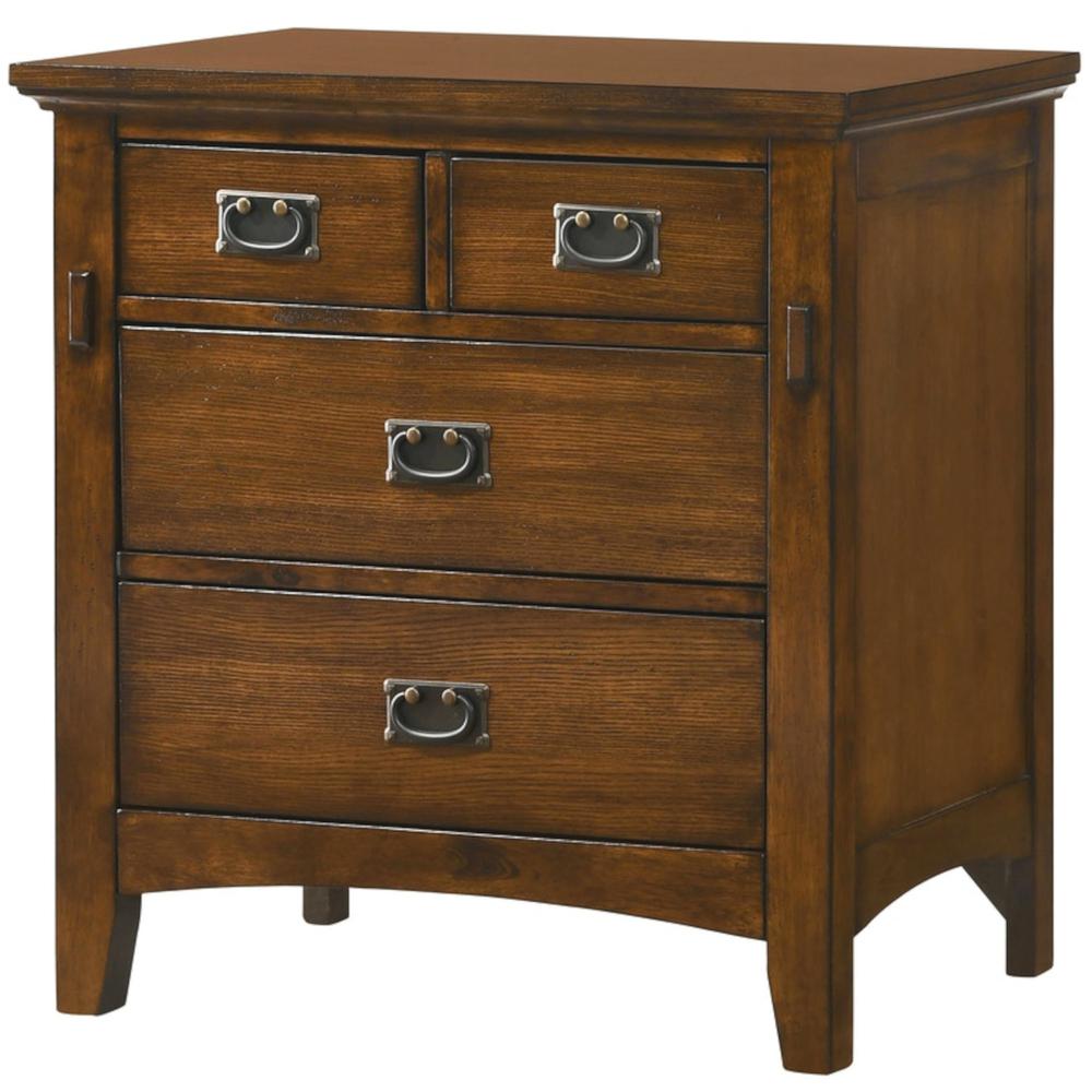 4-Drawer Distressed Warm Chestnut with Satin Gloss Nightstand 30 in. H x 30 in. W x 17 in. D. Picture 1