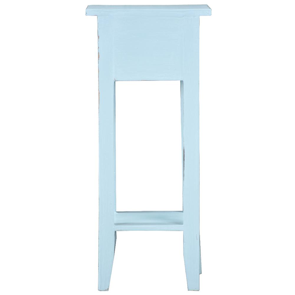 Shabby Chic Cottage 11.8 in. Sky Blue Square Solid Wood End Table with 1 Drawer. Picture 3