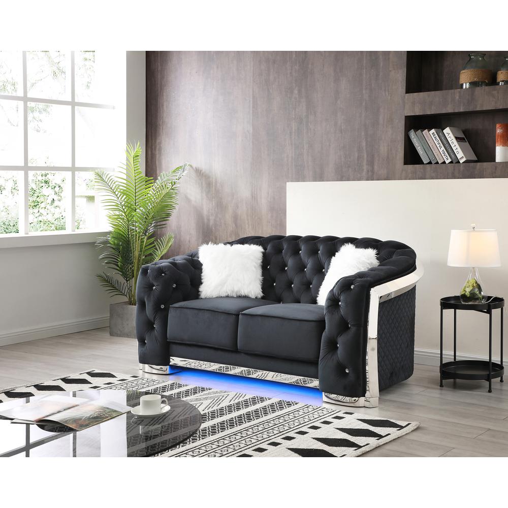 Sapphire 71 in. W Flared Arm Velvet Straight Sofa in Black. Picture 6