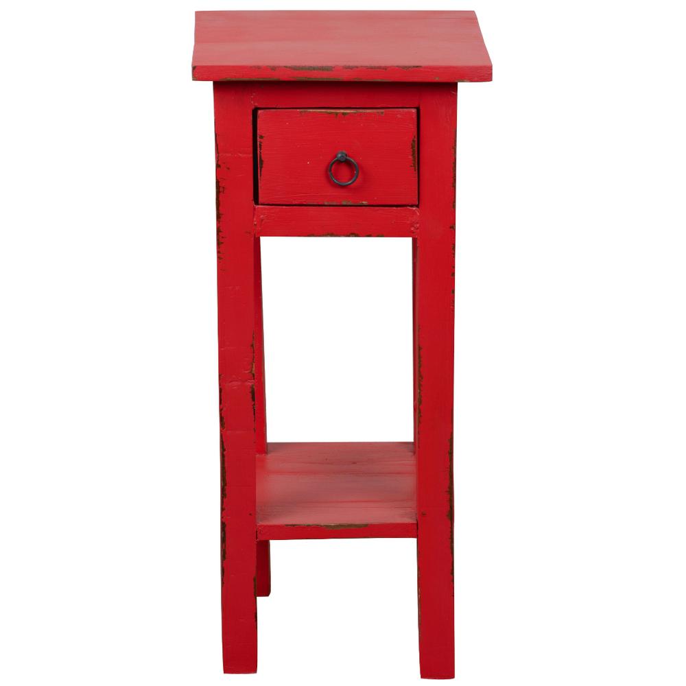 Shabby Chic Cottage 11.8 in. Light Distressed Red Square Solid Wood End Table with 1 Drawer. Picture 1