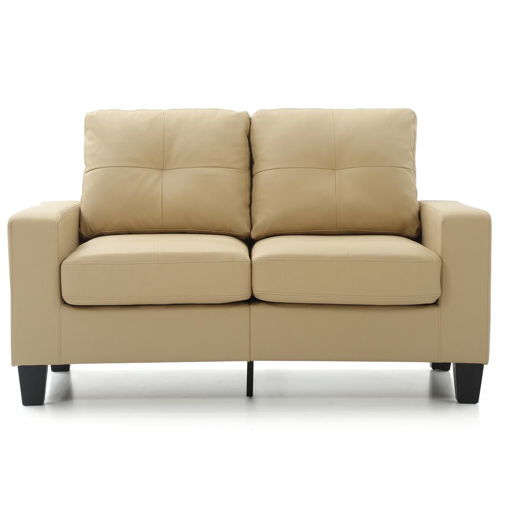Newbury 58 in. W Flared Arm Faux Leather Straight Sofa in Beige. Picture 1