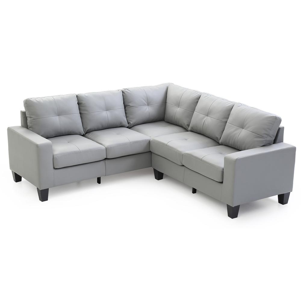 Newbury 82 in. W 2-piece Faux Leather L Shape Sectional Sofa in Gray. Picture 2