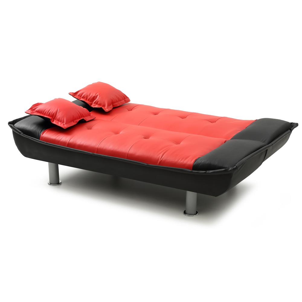 Lionel 74 in. W Armless Faux Leather Straight Sofa in Black and Red. Picture 3