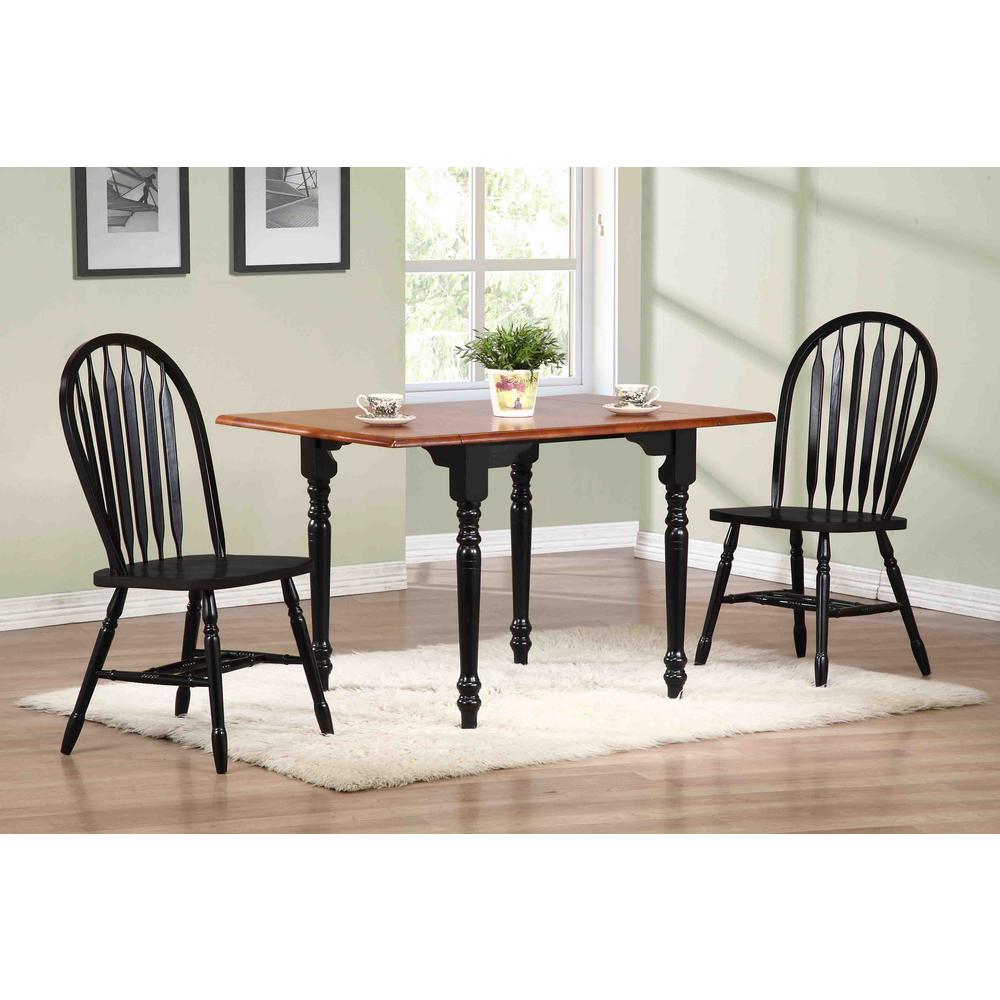 32 in. Rectangular Distressed Antique Black with Cherry Extendable Drop Leaf Dining Table (Seats 4). Picture 4