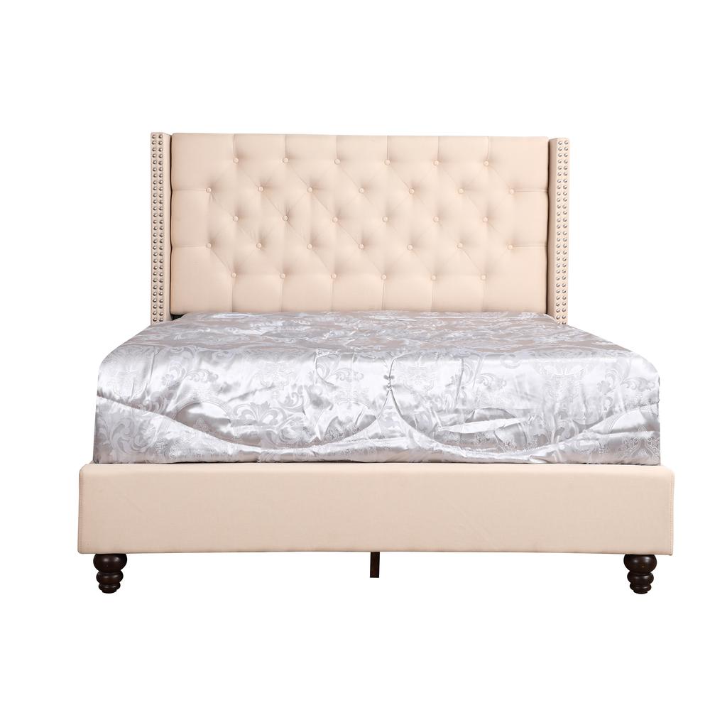 Julie Beige Tufted Upholstered Low Profile Full Panel Bed. Picture 2