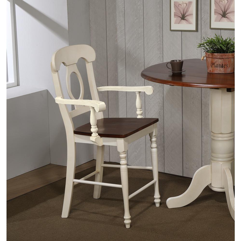 42.5 in.  White and Chestnut Brown High Back 24 in. Bar Stool with Solid Wood Seat (Set of 2). Picture 4