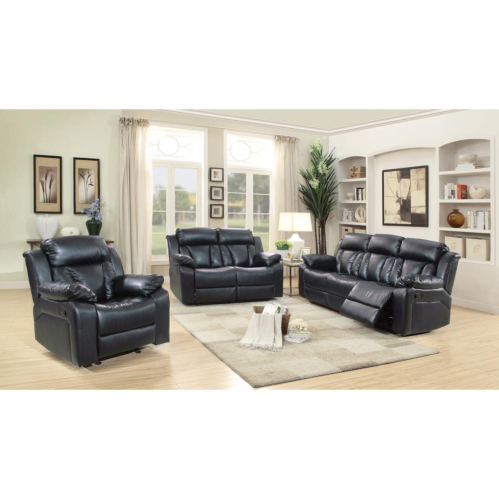 Daria 62 in. W Flared Arm Faux Leather Straight Reclining Sofa in Black. Picture 6