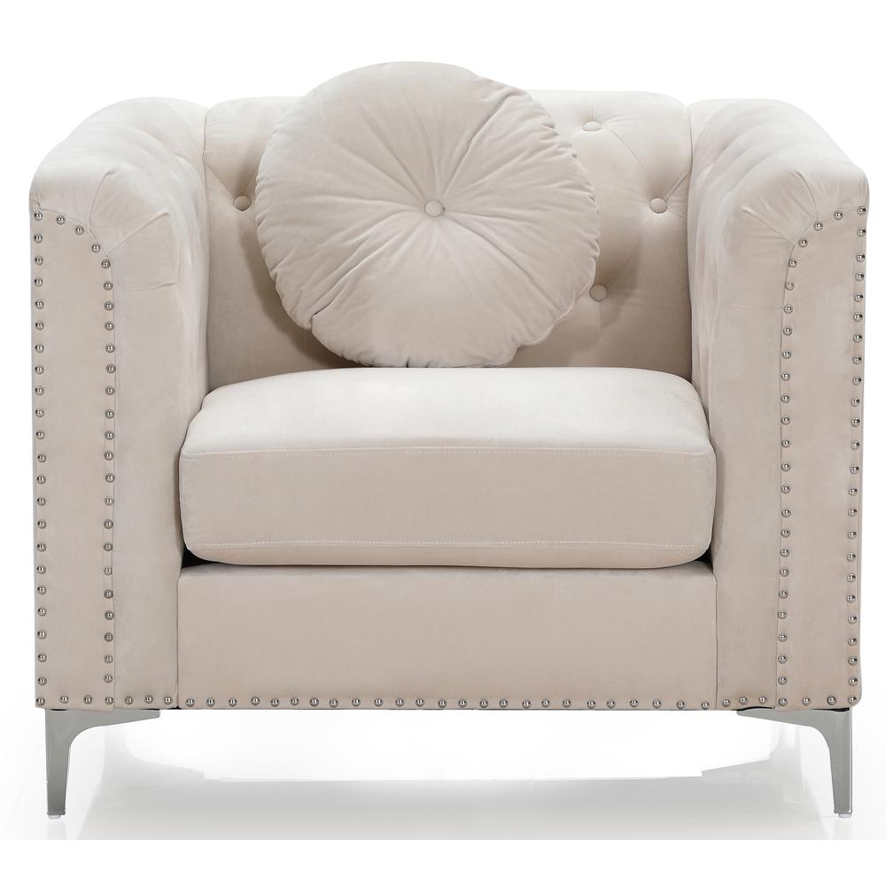 Pompano Ivory Tufted Velvet Accent Chair. Picture 1
