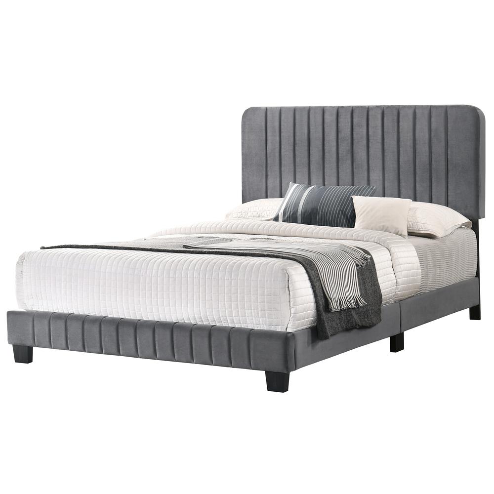 Lodi Gray Velvet Upholstered Channel Tufted Full Panel Bed. Picture 1