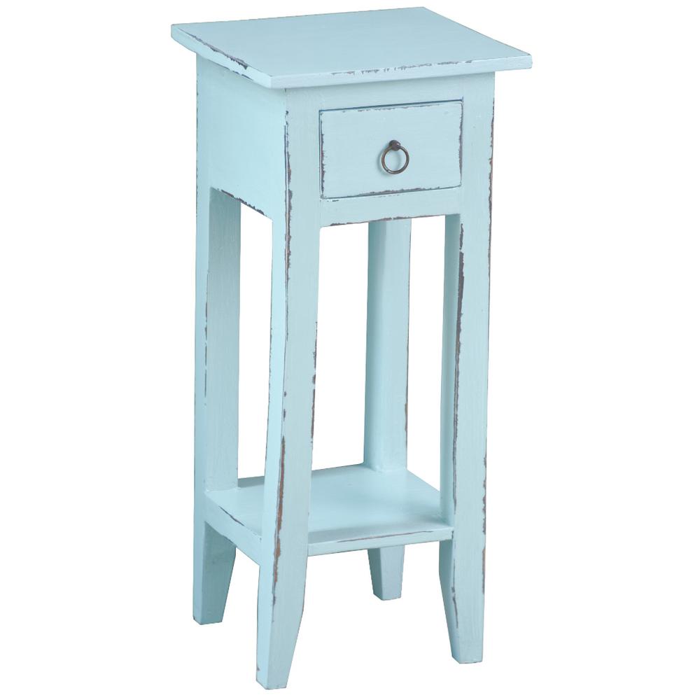 Shabby Chic Cottage 11.8 in. Sky Blue Square Solid Wood End Table with 1 Drawer. Picture 2