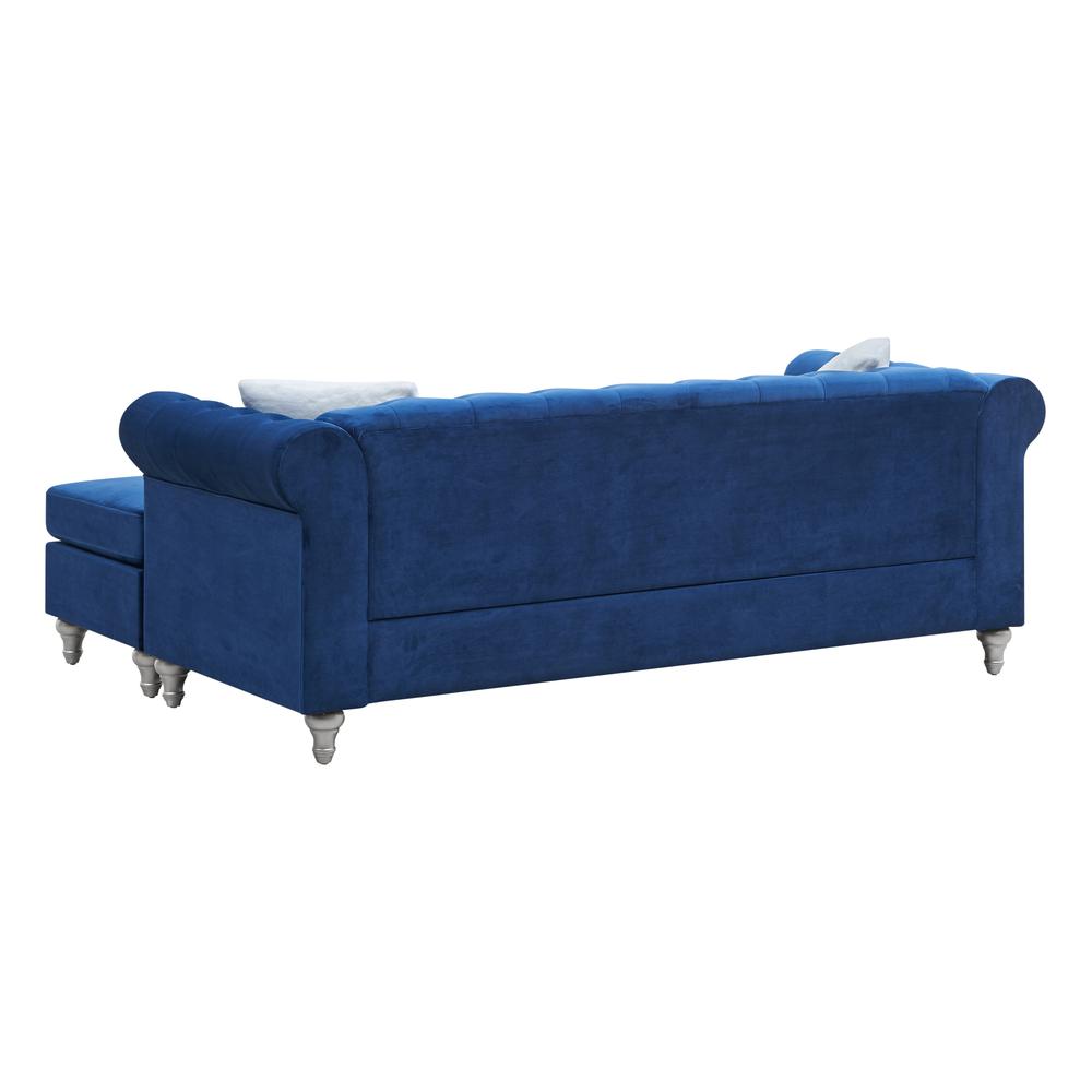 Raisa 82 in. Blue Velvet 3-Seater Sofa with 2-Throw Pillow. Picture 3