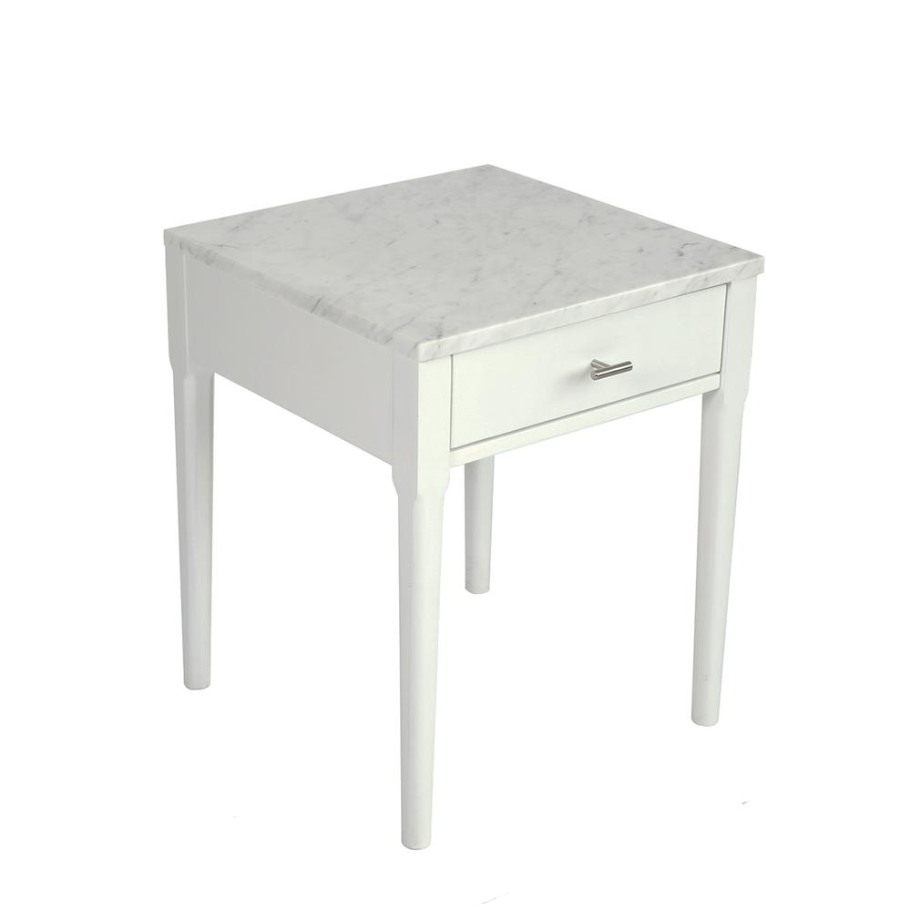 Alto 18" Square Italian Carrara White Marble Side Table with White Legs. Picture 3