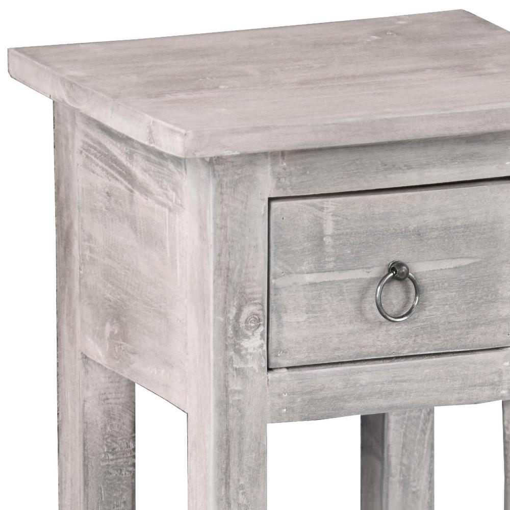 Shabby Chic Cottage 11.8 in. Stonewall Gray Square Solid Wood End Table with 1 Drawer. Picture 5