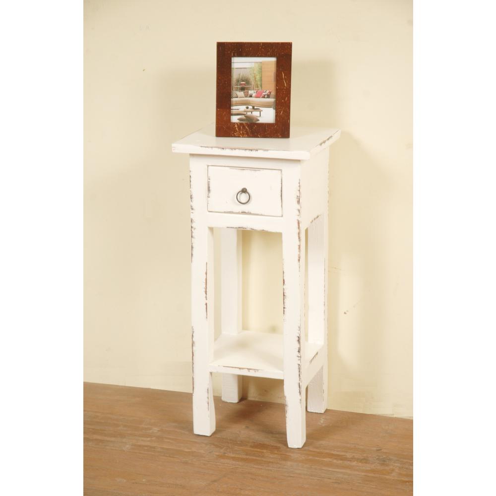 Shabby Chic Cottage 11.8 in. Light Distressed Whitewash Square Solid Wood End Table with 1 Drawer. Picture 5