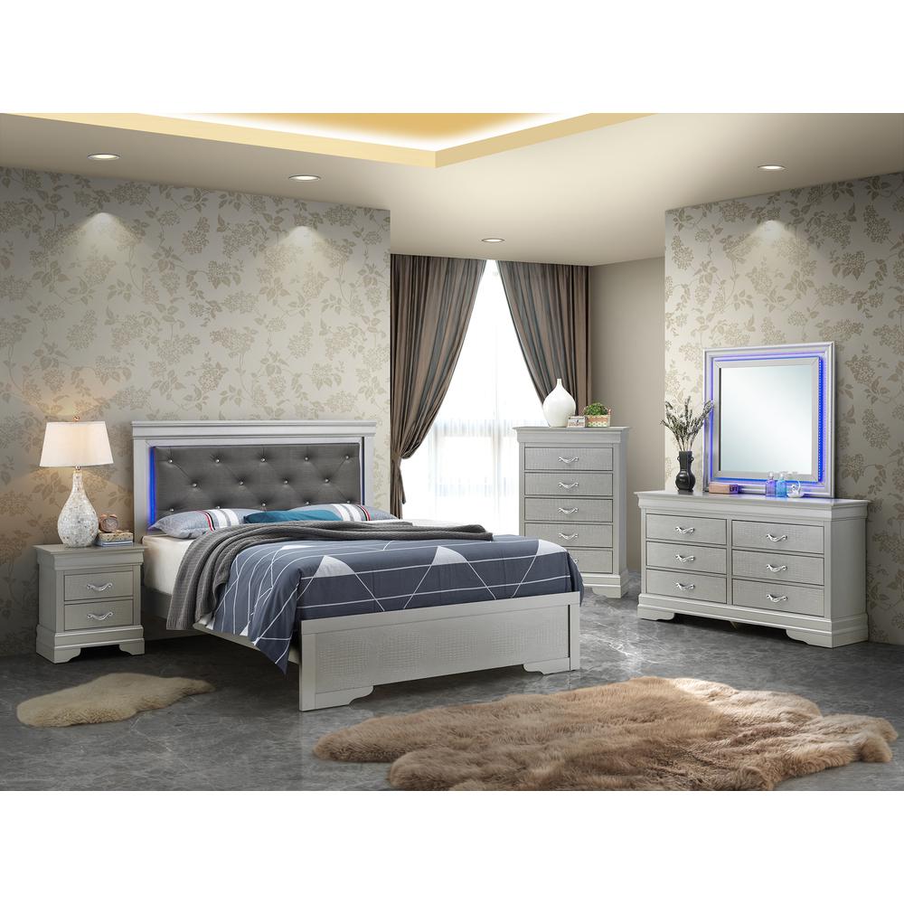Lorana Silver Champagne and Black King Panel Beds, PF-G6500C-KB3. Picture 3