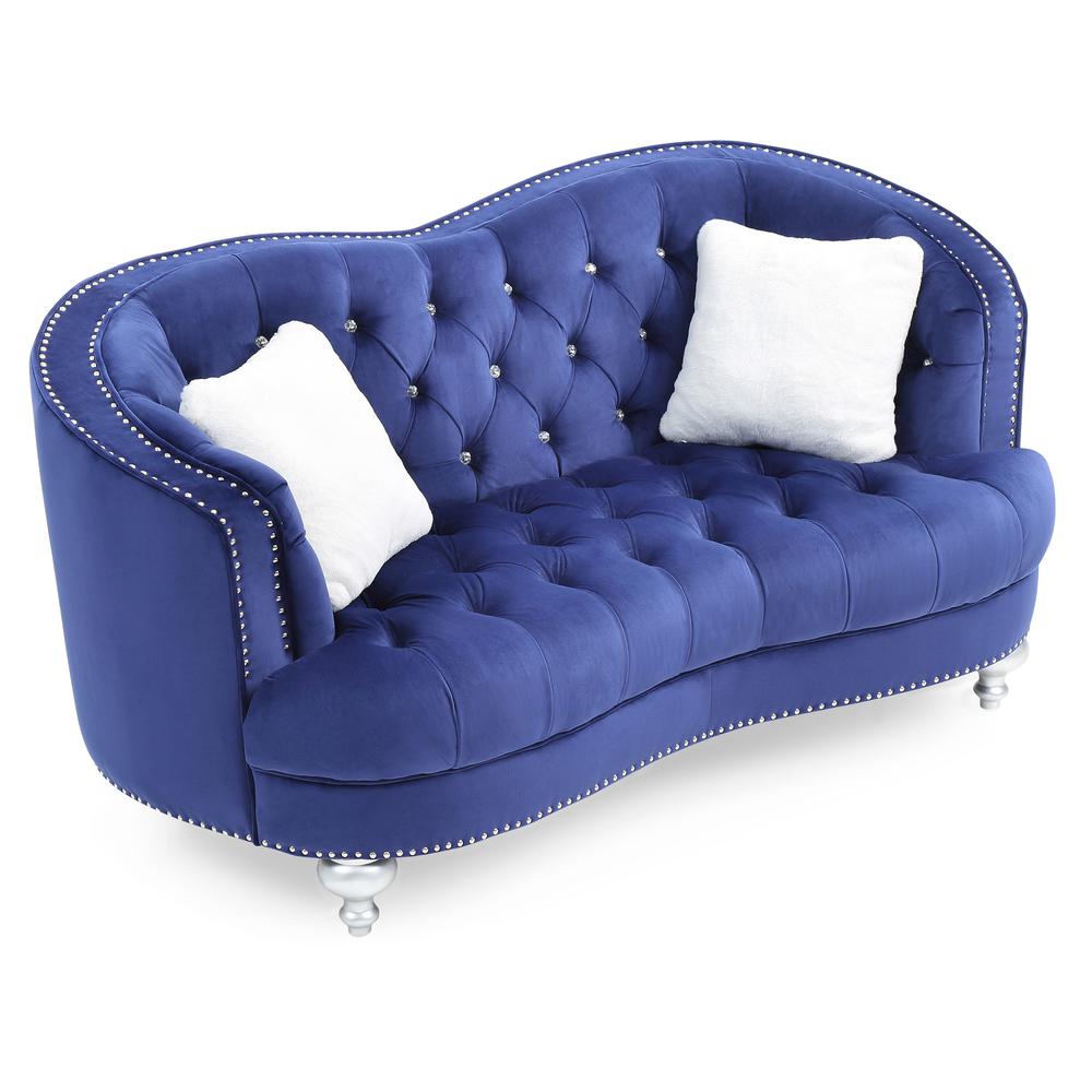 Jewel 71 in. W Flared Arm Polyester Straight Sofa in Blue. Picture 3