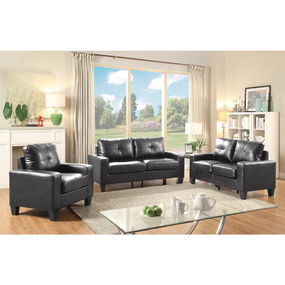 Newbury 71 in. W Flared Arm Faux Leather Straight Sofa in Black. Picture 5