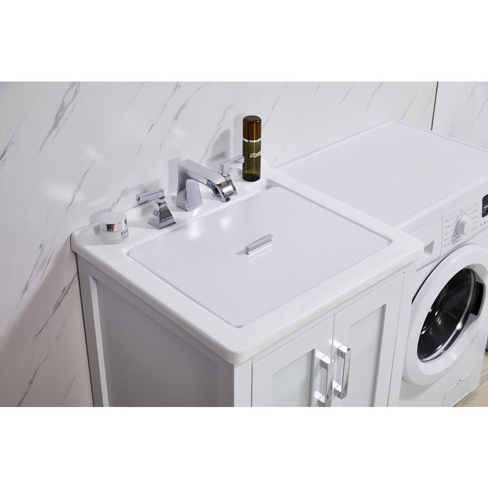 24 in. x 34 in. White Engineered Wood Laundry Sink with a Basket Included. Picture 3