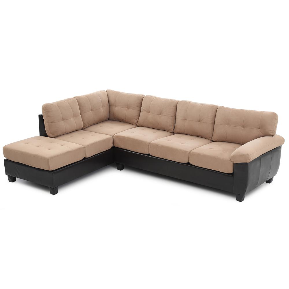 Gallant 111 in. W 2-piece Faux Leather and Microfiber L Shape Sectional Sofa in Mocha. Picture 1