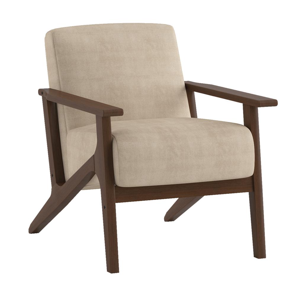 Malibu Light Brown Velvet Upholstered Solid Wood Walnut Finish Accent Chair. Picture 2