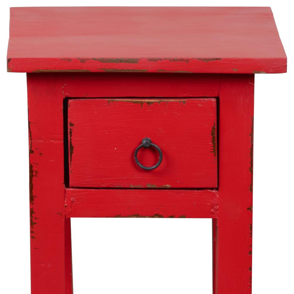 Shabby Chic Cottage 11.8 in. Light Distressed Red Square Solid Wood End Table with 1 Drawer. Picture 4