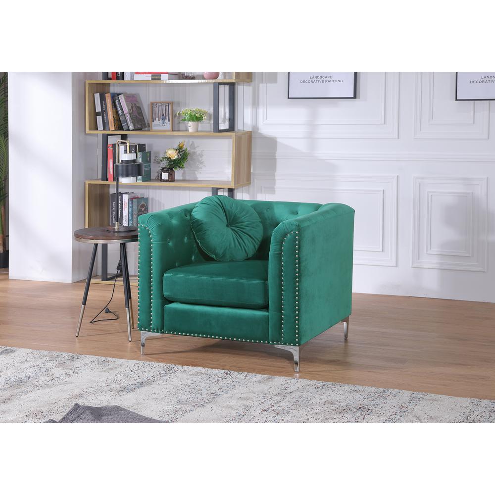 Pompano Green Tufted Velvet Accent Chair. Picture 7