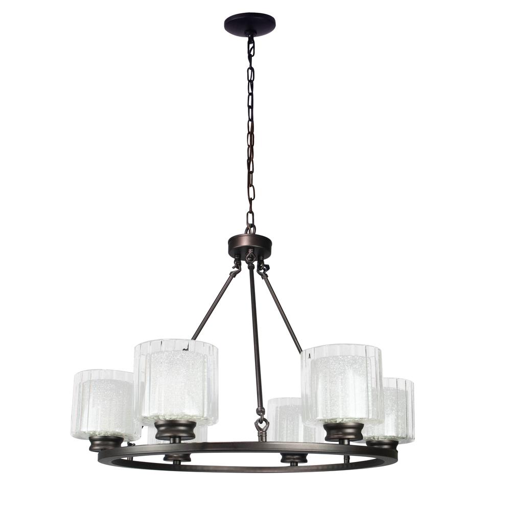 Fremont 6 Bulb Wagon Wheel Light Fixture with Glass Shades, Elegant Overhead Lighting. The main picture.