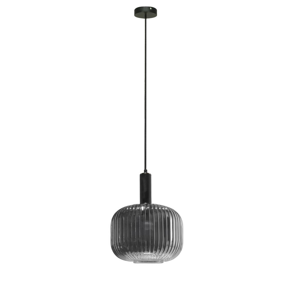 Langley Contemporary Pendant Light Fixture with Grey Glass Shade. Picture 1