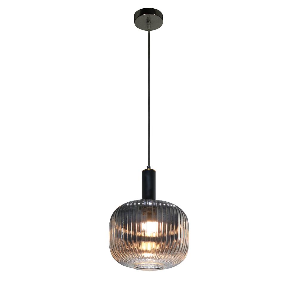 Langley Contemporary Pendant Light Fixture with Grey Glass Shade. Picture 4