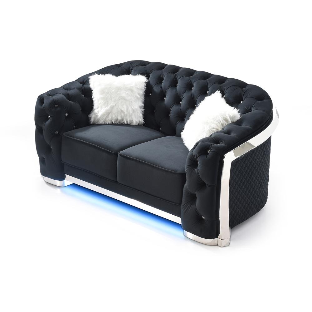 Sapphire 71 in. W Flared Arm Velvet Straight Sofa in Black. Picture 3
