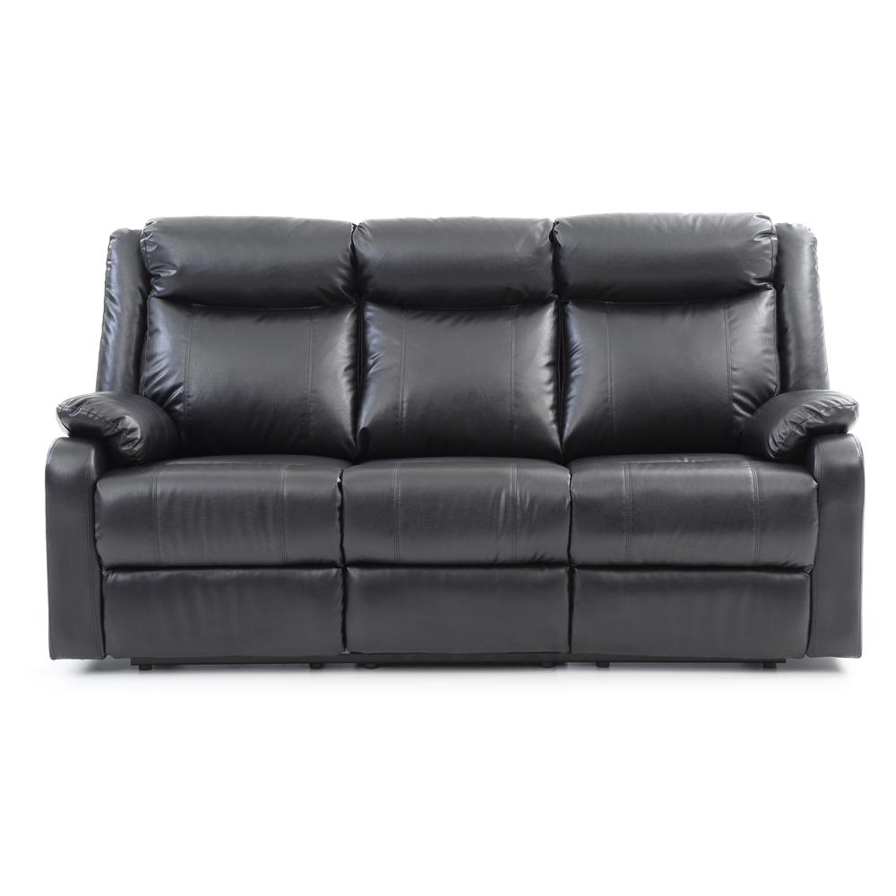 Ward 76 in. Black Faux leather 3-Seater Reclining Sofa with Pillow Top Arm. Picture 1