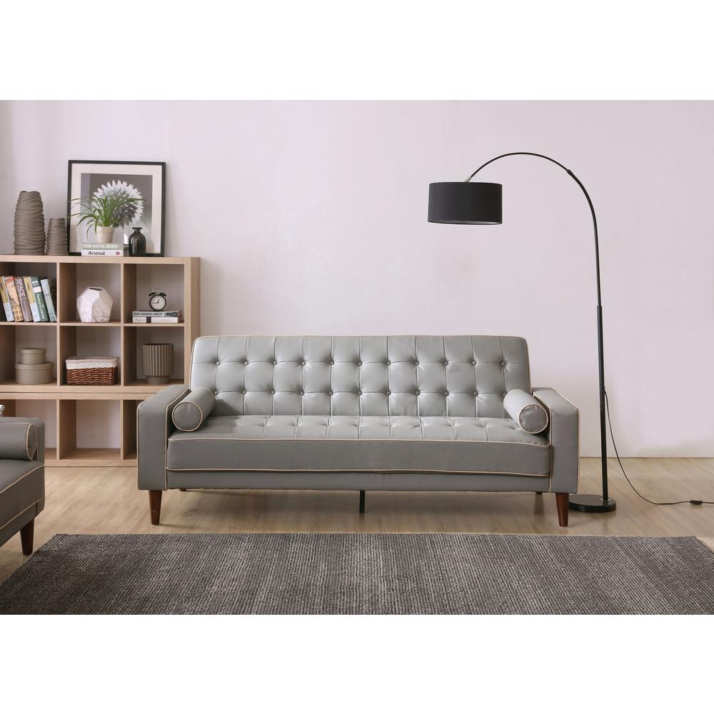 Andrews 85 in. W Flared Arm Faux Leather Straight Sofa in Gray. Picture 5