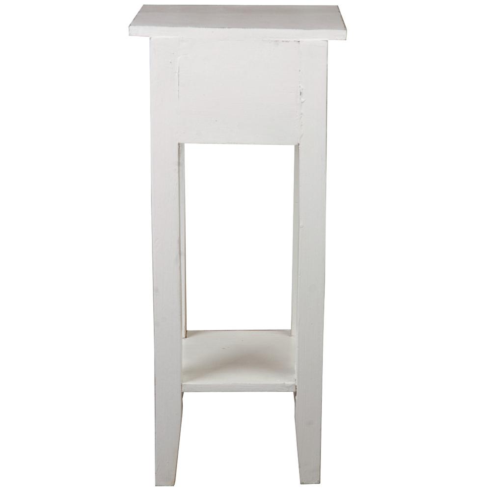 Shabby Chic Cottage 11.8 in. Light Distressed Whitewash Square Solid Wood End Table with 1 Drawer. Picture 3