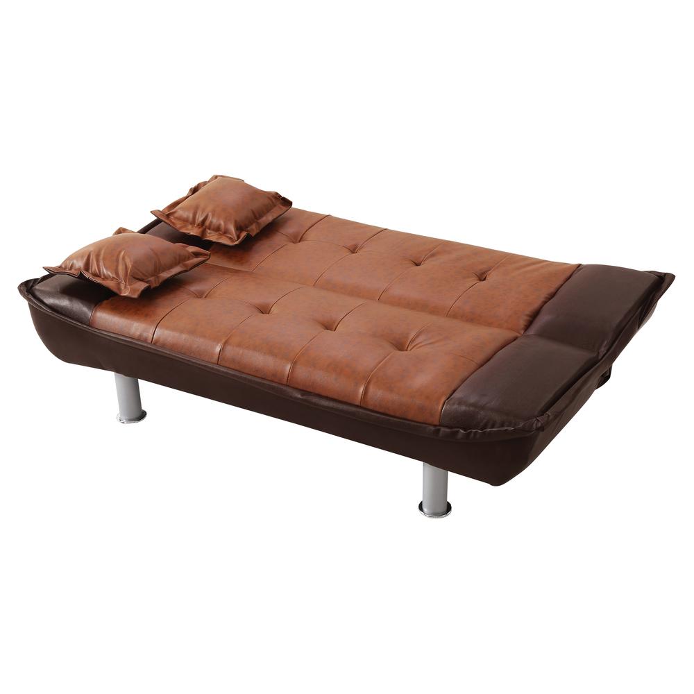 Lionel 74 in. W Armless Faux Leather Straight Sofa in Burgundy and Brown. Picture 3