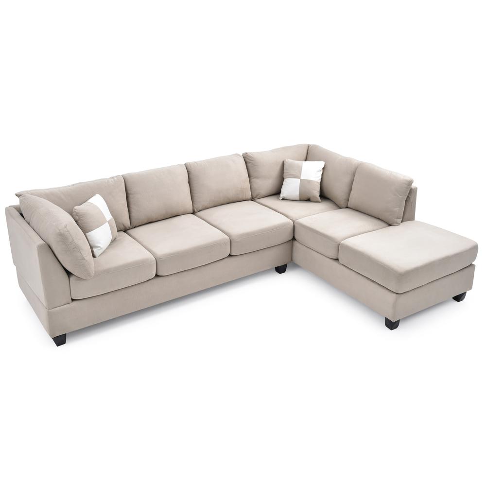 Malone 111 in. Vanilla Suede 4-Seater Sectional Sofa with 2-Throw Pillow. Picture 3