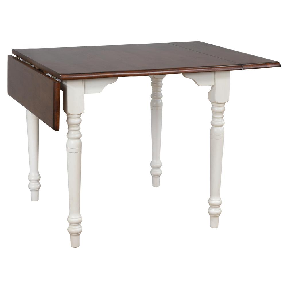 32 in. Rectangular Distressed Chestnut and White Extendable Drop Leaf Dining Table (Seats 4). Picture 2