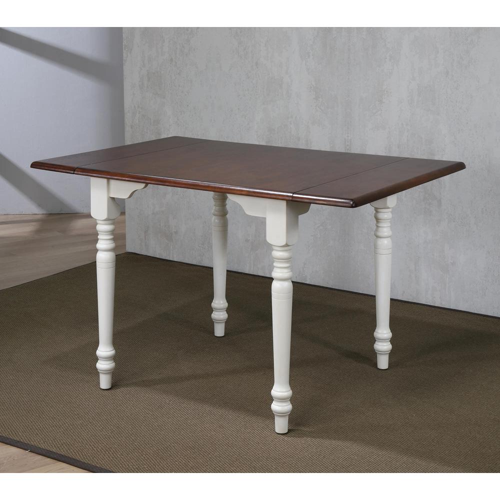 32 in. Rectangular Distressed Chestnut and White Extendable Drop Leaf Dining Table (Seats 4). Picture 6