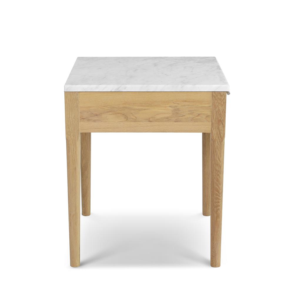 Alto 18" Square Italian Carrara White Marble Side Table with Oak Legs. Picture 2
