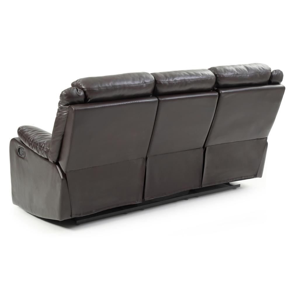 Ward 76 in. Dark Brown 3-Seater Faux Leather Recliner Sofa. Picture 4